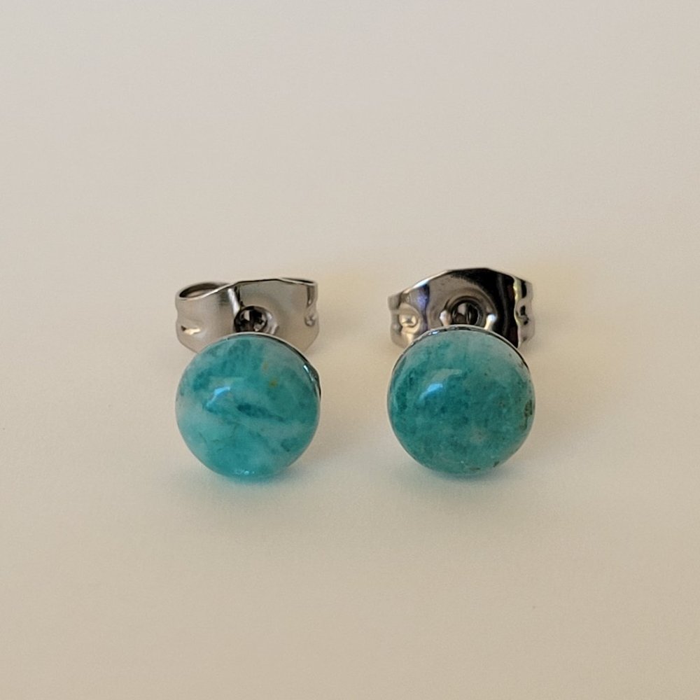 New 6mm Peruvian Amazonite studs on 316L SS posts hypoallergenic minimalist
